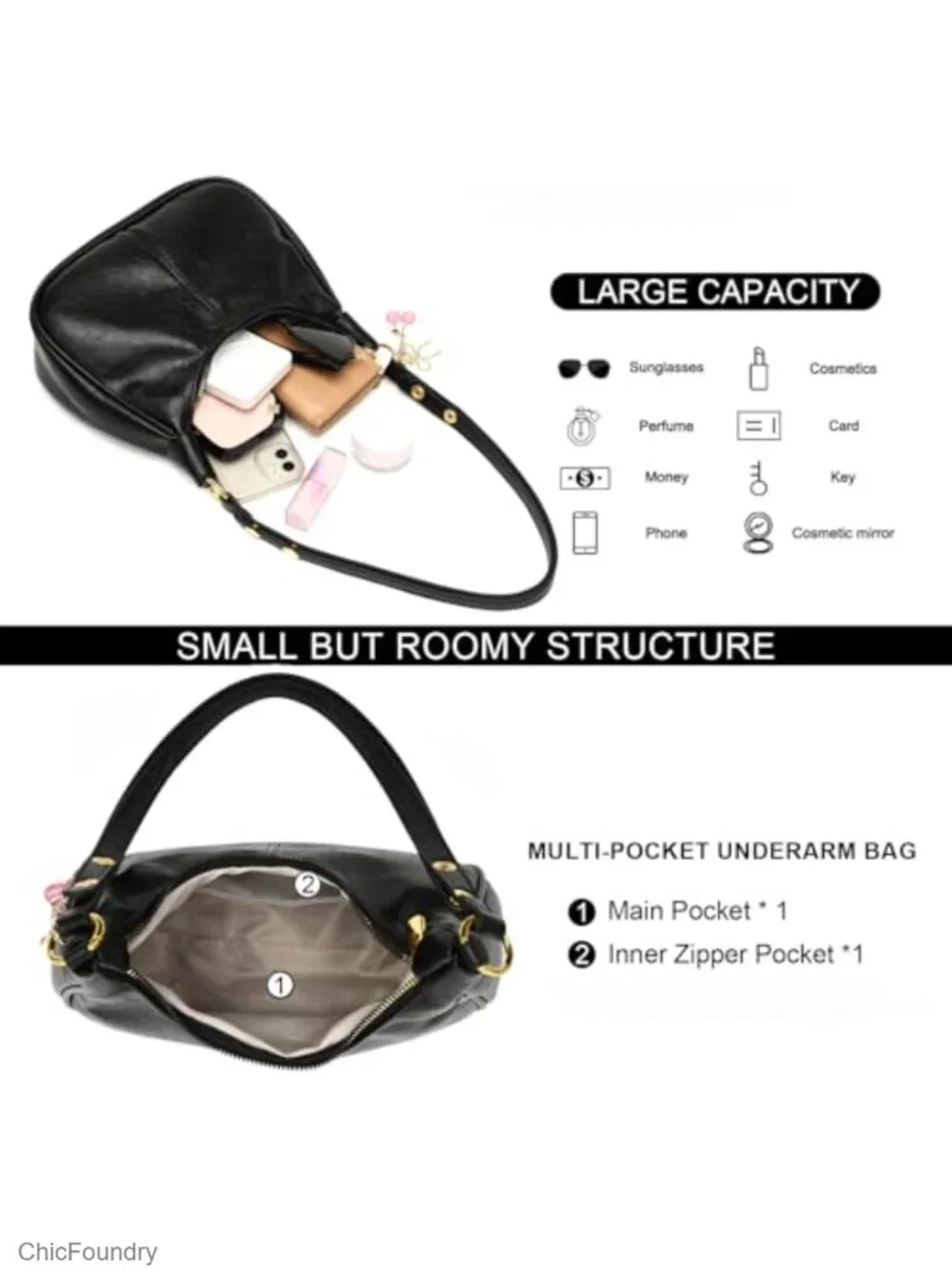 Crescent Shoulder Bag Women Vegan Leather Crossbody Hobo Underarm Purse